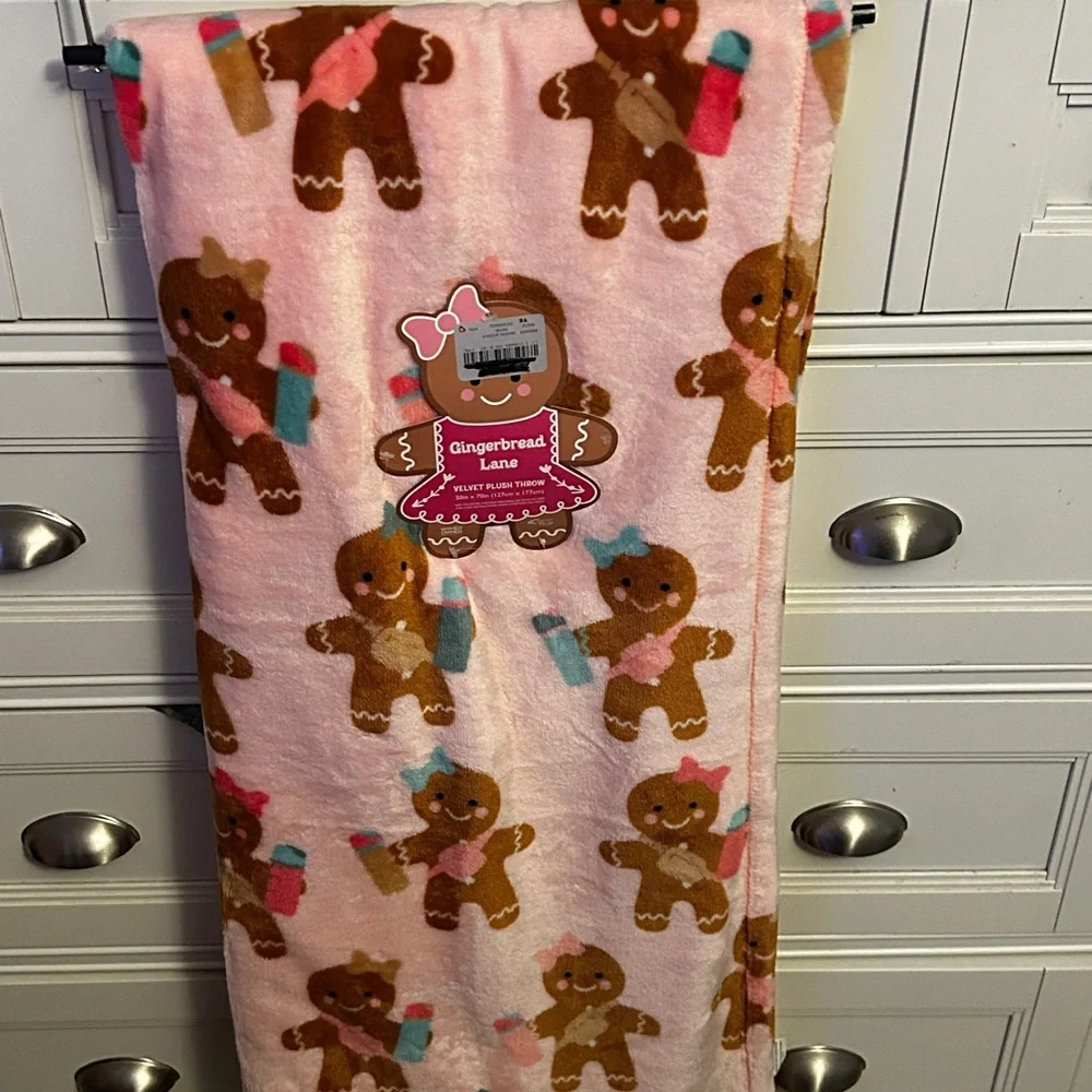 Gingerbread Lane Pink Holiday Throw Blanket